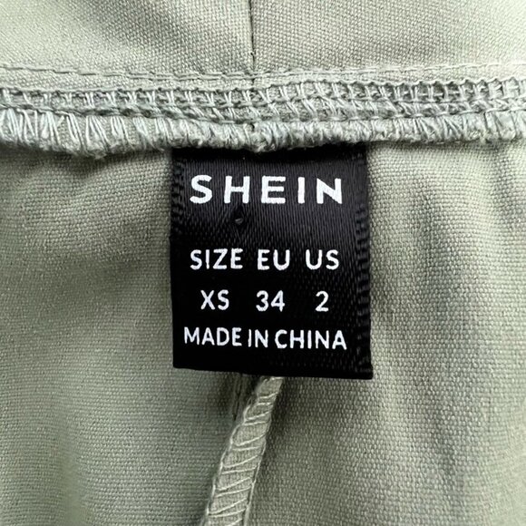 Shein Womens 3 Piece Outfit Set Green 3/4 Sleeve Open Front Smocked Satin XS - Picture 9 of 10